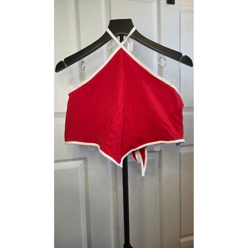 Wild Fable Red White Trim Halter Handkerchief Tie Back Top Small NWT